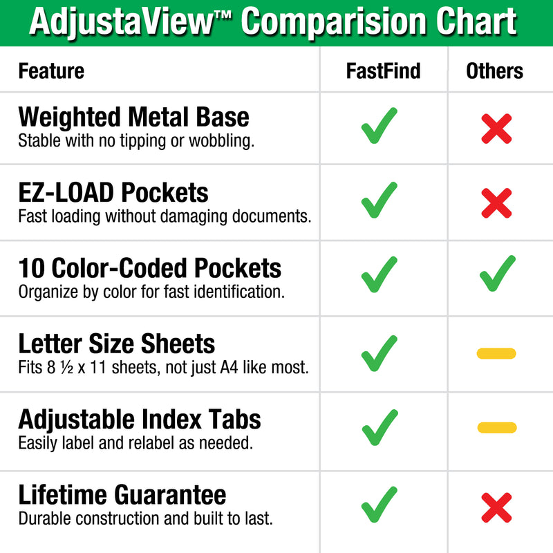 Ultimate Office AdjustaView FastFind 10-Pocket Desktop Reference Display Organizer with EZ Load Pockets to Display 20 Sheets of Your Most Important Letter Sized Documents