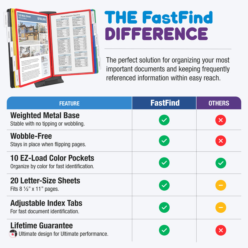 AdjustaView FastFind 10-Pocket Desktop Reference Display Organizer
