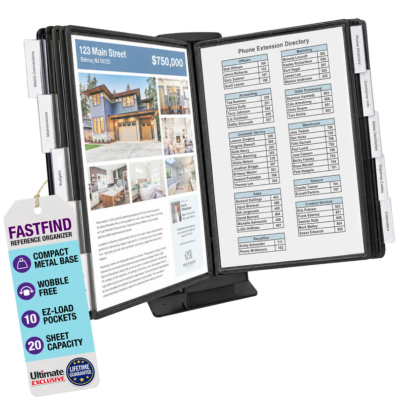 AdjustaView FastFind 10-Pocket Desktop Reference Display Organizer