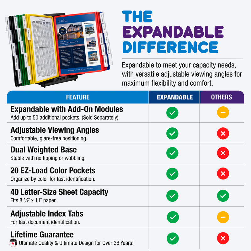 AdjustaView™ 20-Pocket Document Display Desk Reference Organizer