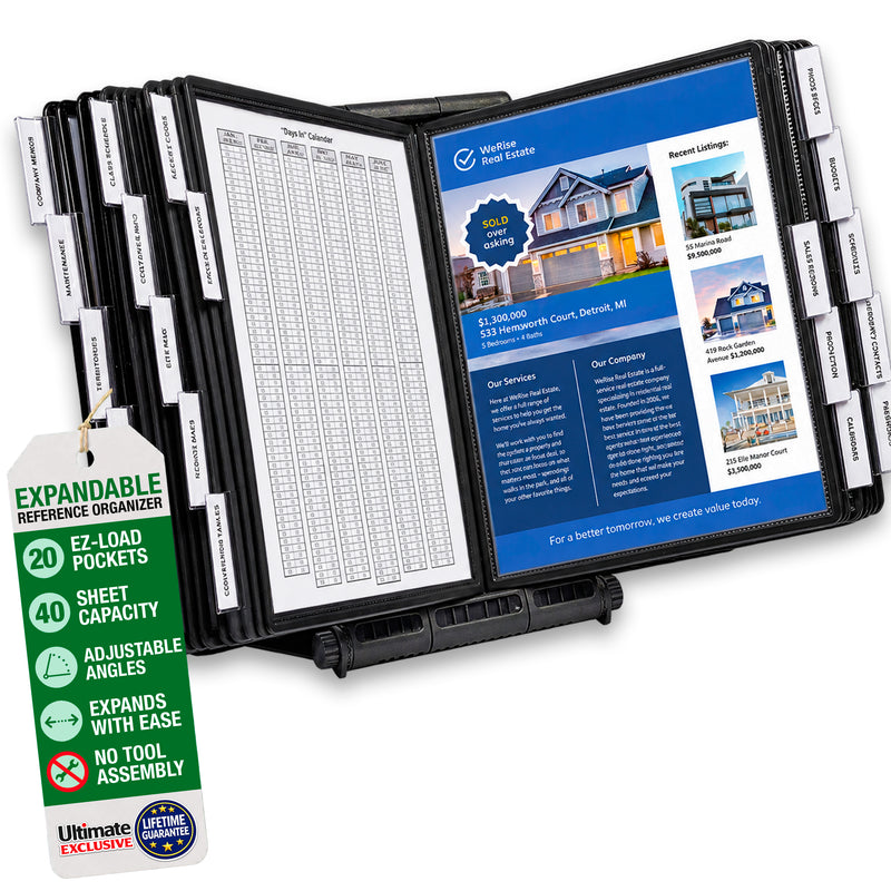 AdjustaView™ 20-Pocket Document Display Desk Reference Organizer