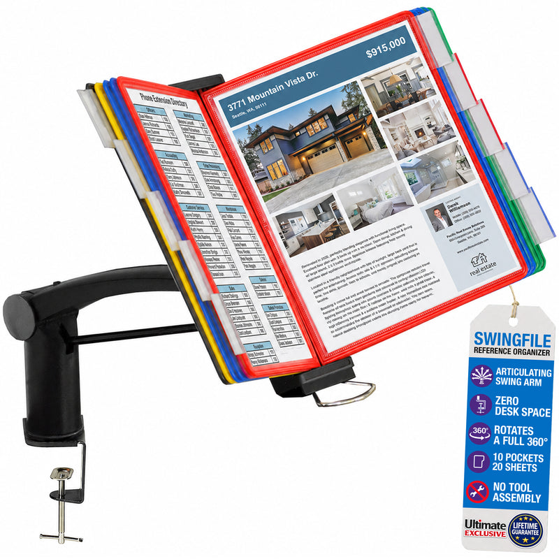 Ultimate Office SwingFile CLAMP-ON ARM 10-Pocket Reference Display Organizer
