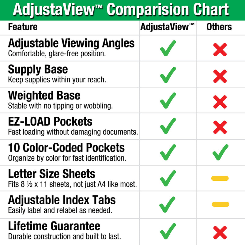 AdjustaView™ 10-Pocket Desk Reference Organizer with Supplies Storage Base