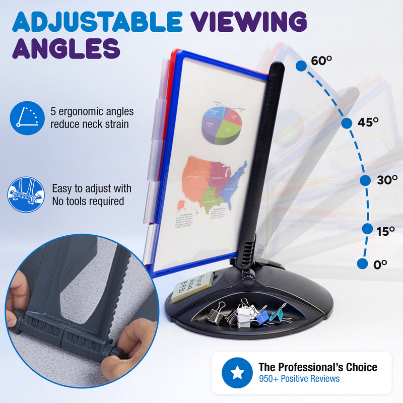 AdjustaView™ 10-Pocket Desk Reference Organizer with Supplies Storage Base