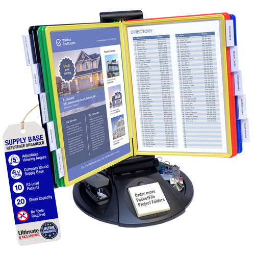 AdjustaView™ 10-Pocket Desk Reference Organizer with Supplies Storage Base