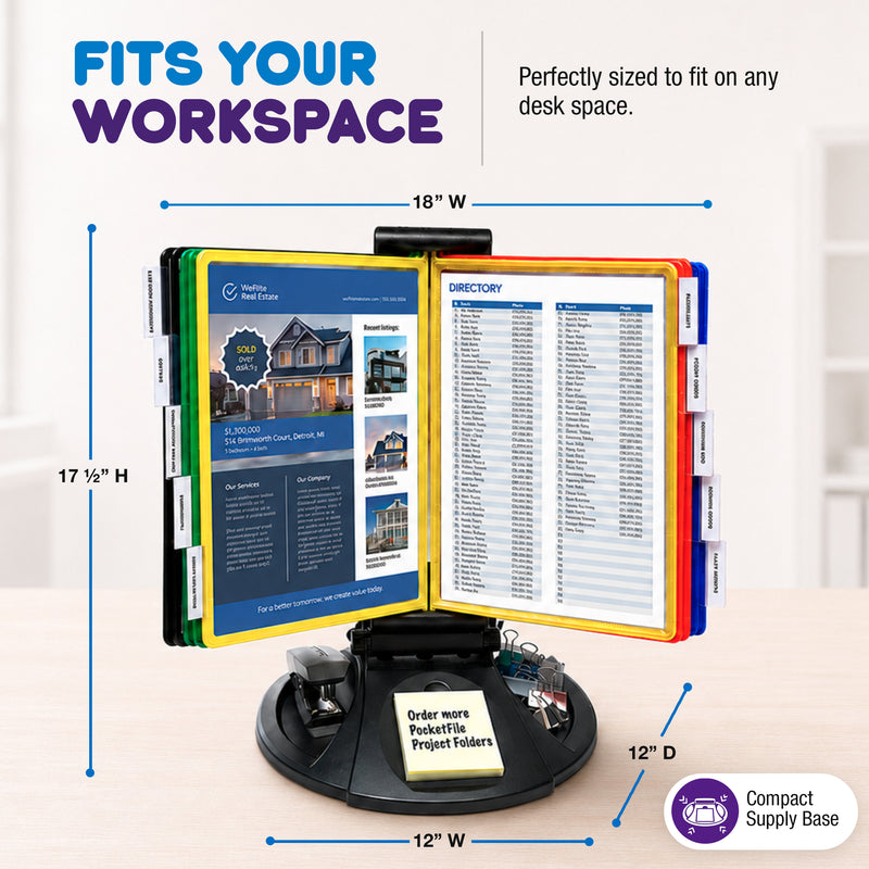 AdjustaView™ 10-Pocket Desk Reference Organizer with Supplies Storage Base