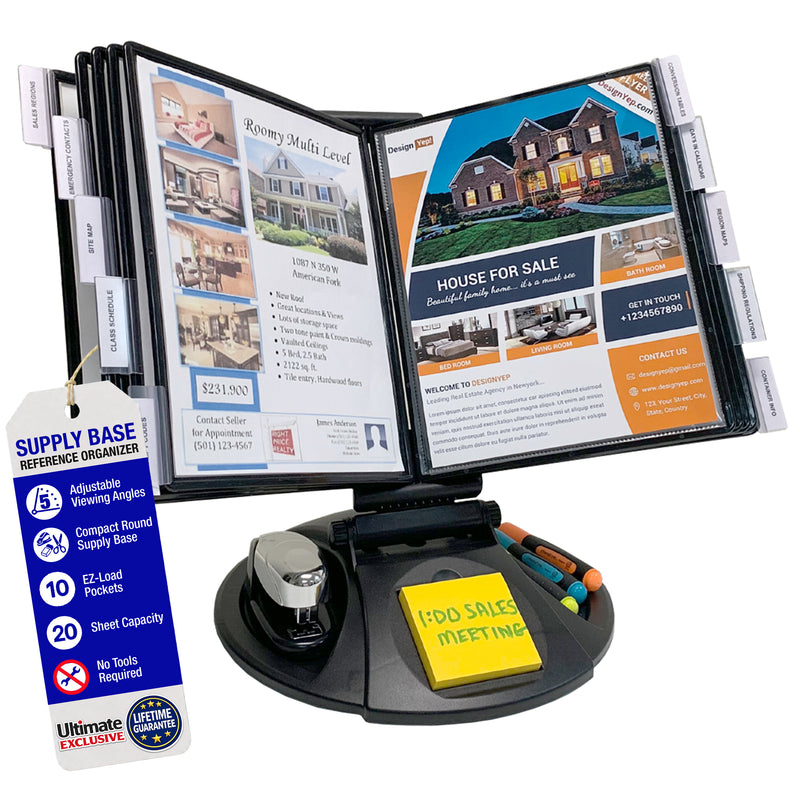 AdjustaView™ 10-Pocket Desk Reference Organizer with Supplies Storage Base