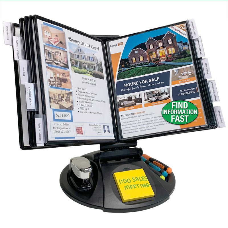 AdjustaView™ 10-Pocket Desk Reference Organizer with Supplies Storage Base