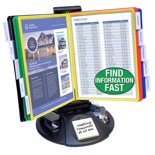 AdjustaView™ 10-Pocket Desk Reference Organizer with Supplies Storage Base