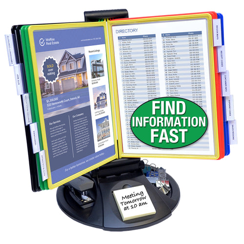 AdjustaView™ 10-Pocket Desk Reference Organizer with Supplies Storage Base