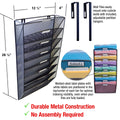 Ultimate Office Mesh Wall File Organizer, 8 Tier Cubicle File Folder Holder Over the Panel Partition Display Rack, Includes 18, 3rd-Cut PocketFiles™, Black