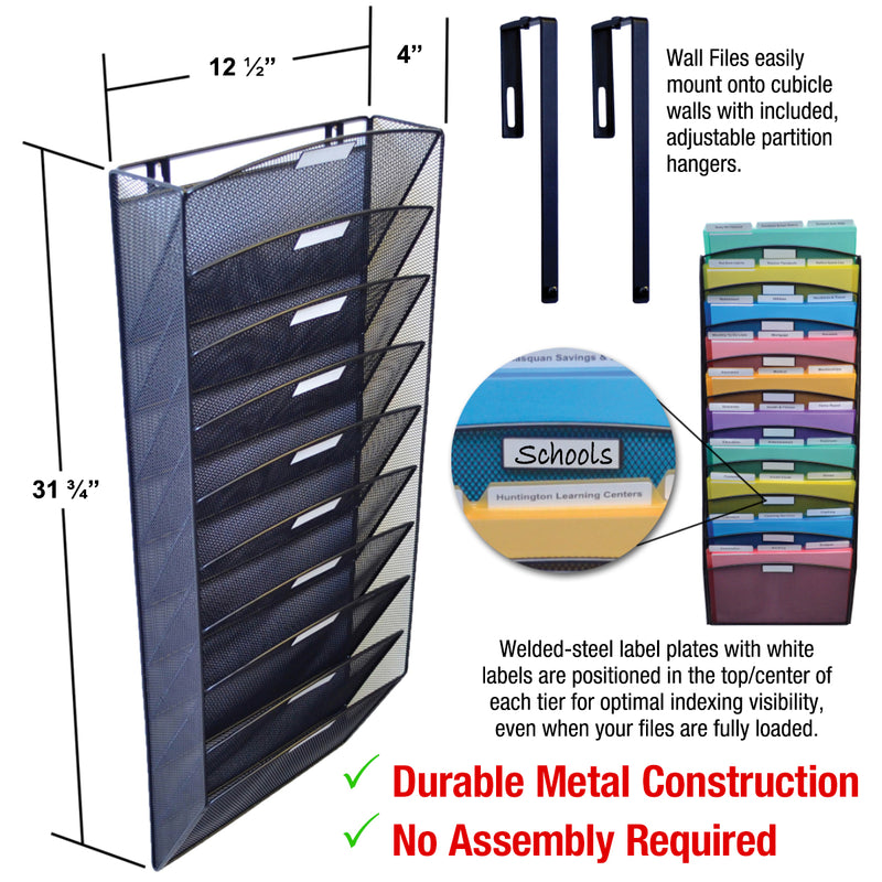Cubicle File Rack 10-Slot Cubicle Mesh Wall File w/ PocketFiles | Ultimate Office