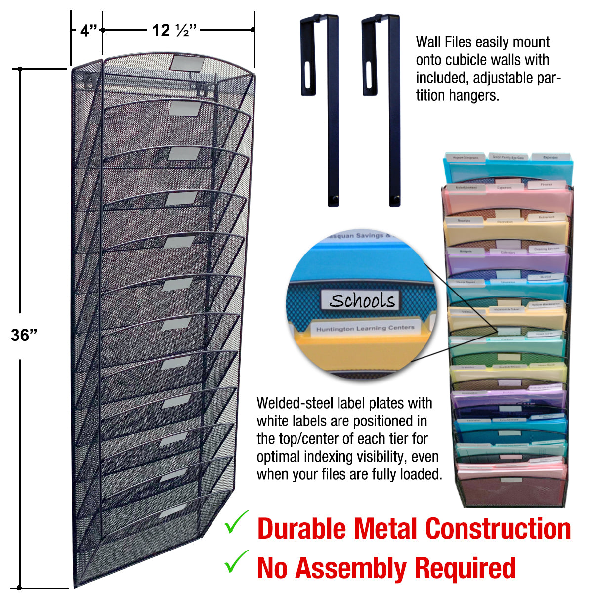 Cubicle File Rack 12-Slot Cubicle Mesh Wall File w/ PocketFiles | Ultimate Office