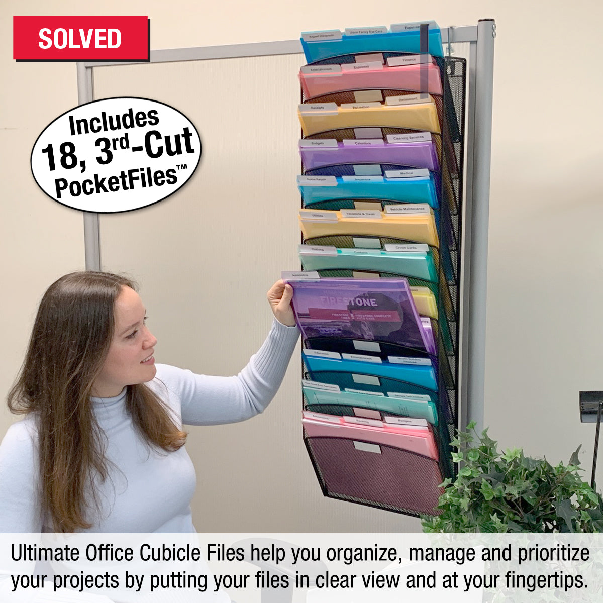 Cubicle File Rack 12-Slot Cubicle Mesh Wall File w/ PocketFiles | Ultimate Office
