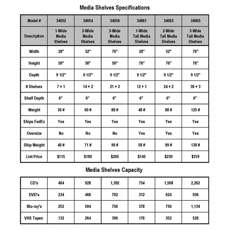1-Wide Tall Media Shelves