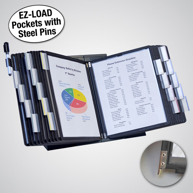 Ultimate Office DocuMate™ 20-Pocket Desk Reference Organizer with Easy-Load Pockets, Steel-Reinforced Pins, and Free Bonus Panel