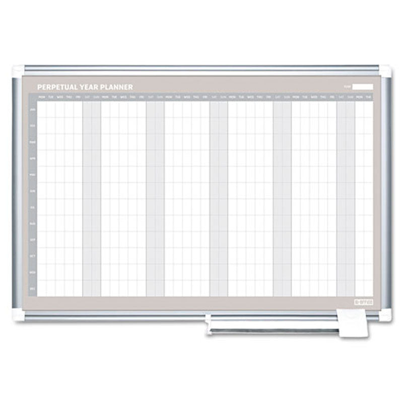 12-Month Planner (Perpetual), 48" x 36", Aluminum Frame