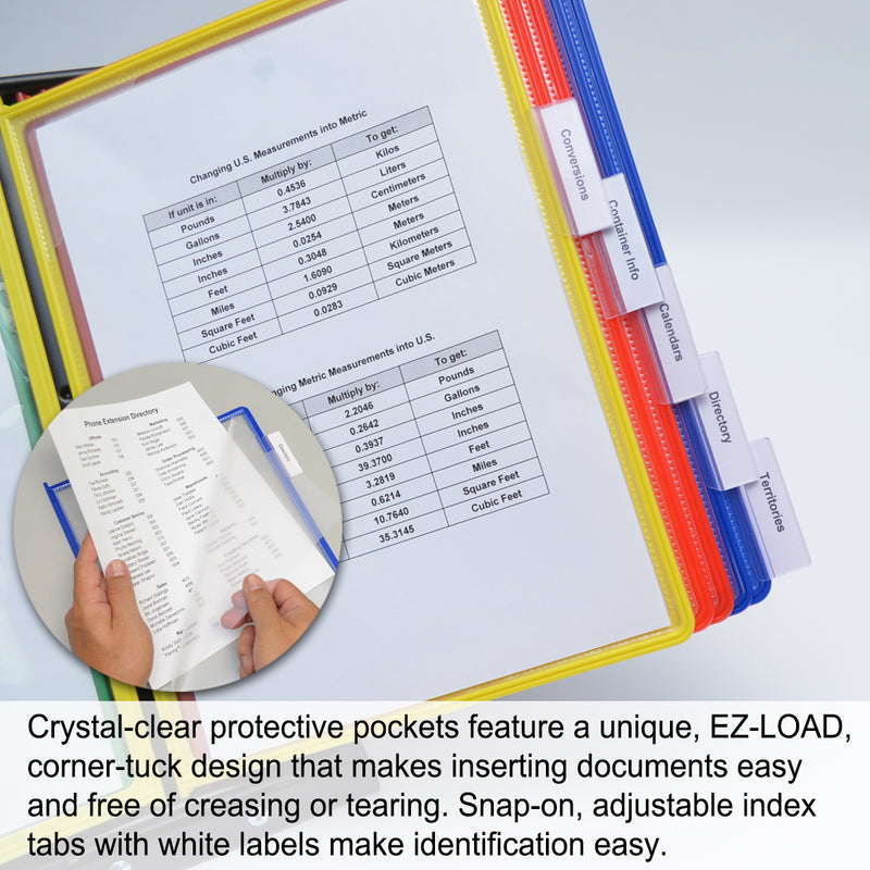 Ultimate Office SwitchFile Reference Organizer Displays BOTH Landscape or Portrait Documents, Desk or Wall Mount, Featuring, 10 EZ-LOAD Pockets & Tabs, Black Base with Colored Pockets