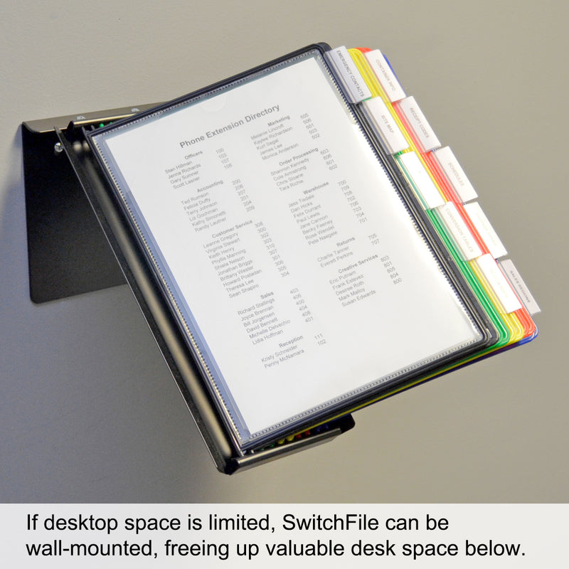 Ultimate Office SwitchFile Reference Organizer Displays BOTH Landscape or Portrait Documents, Desk or Wall Mount, Featuring, 10 EZ-LOAD Pockets & Tabs, Black Base with Colored Pockets