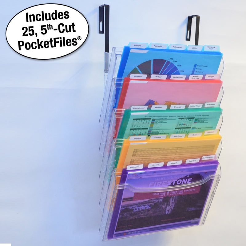 Ultimate Office StationMate™ 5 Compartment Cubicle File Folder Holder Over the Panel Partition Display Rack Includes Your Choice of 5th-Cut or 3rd-Cut PocketFile™ Project Files