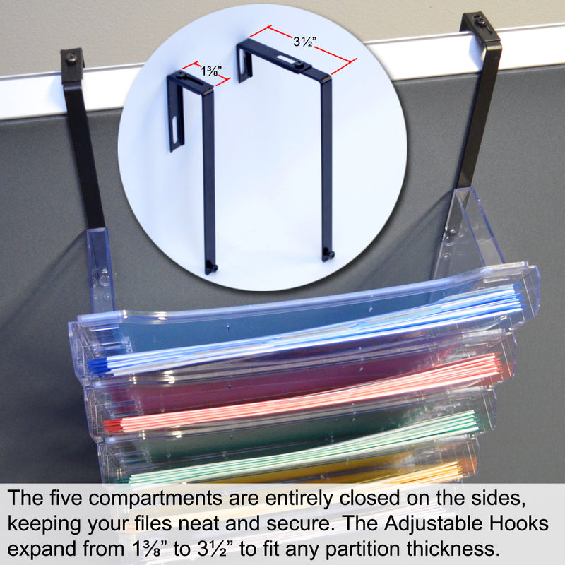 Ultimate Office StationMate™ 5 Compartment Cubicle File Folder Holder Over the Panel Partition Display Rack Includes Your Choice of 5th-Cut or 3rd-Cut PocketFile™ Project Files