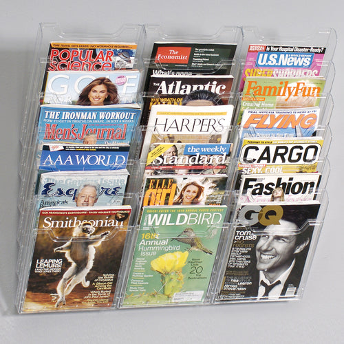 Ultimate Office Literature Display, Magazine Rack 18-Pocket Crystal Clear Cascading Modular Design Takes Up Less Wall Space and Can Be Expanded Top to Bottom and Side by Side Any Time!