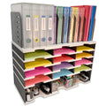 Desktop Organizer 12 Letter Tray Sorter, Riser Base and Vertical File Topper - Ultimate Office TierDrop™ Organizer Stores All of Your Documents, Forms, Books & Binders in One Compact Modular System