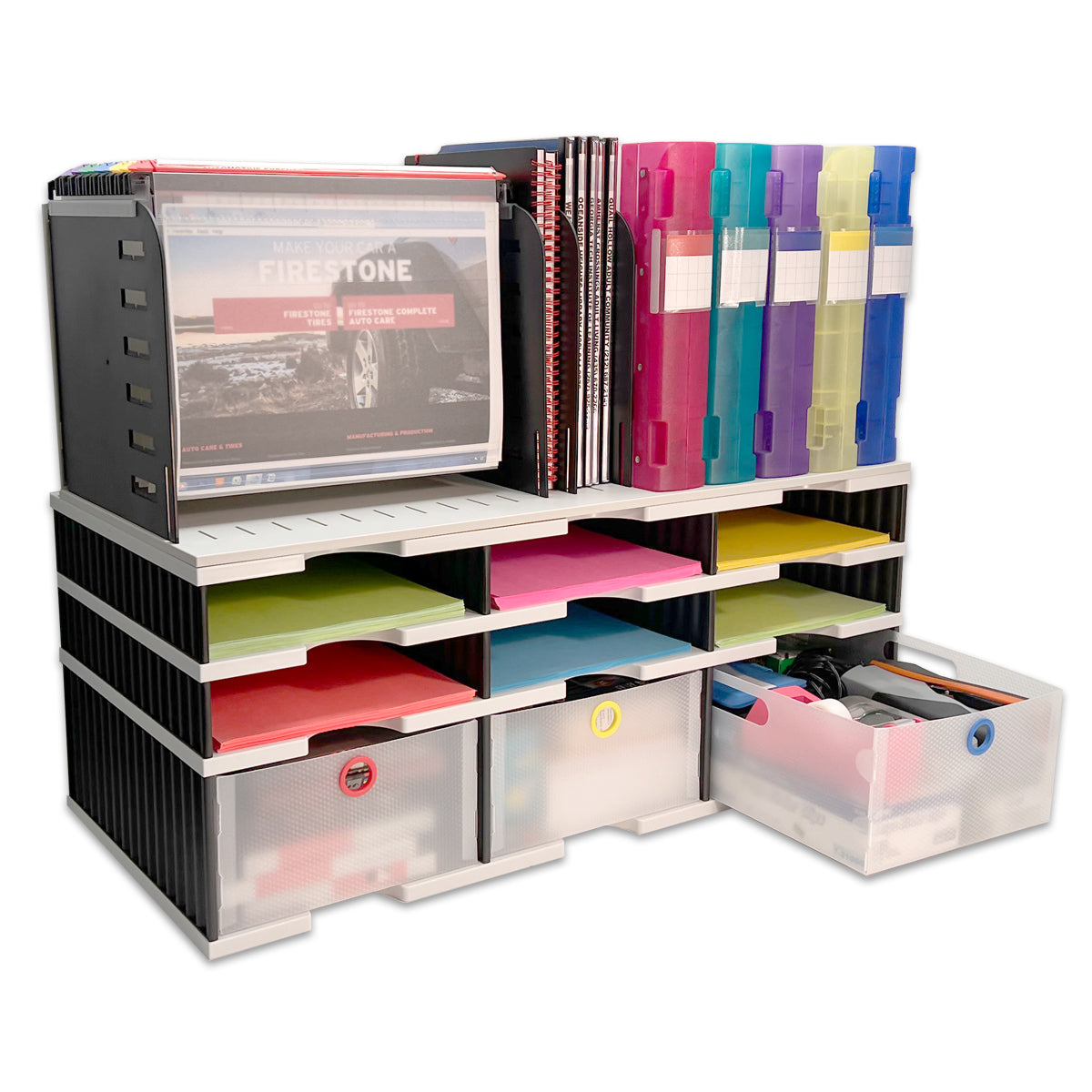 Stackable Storage Box Drawer Organizer Colorful Desktop Workspace