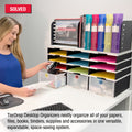 Desktop Organizer 9 Slot Sorter, Riser Base, Hanging File Top & 3 Storage Drawers - Uses Vertical Space to Store All of Your Documents, Files, Binders and Supplies in Clear View & Within Arm's Reach