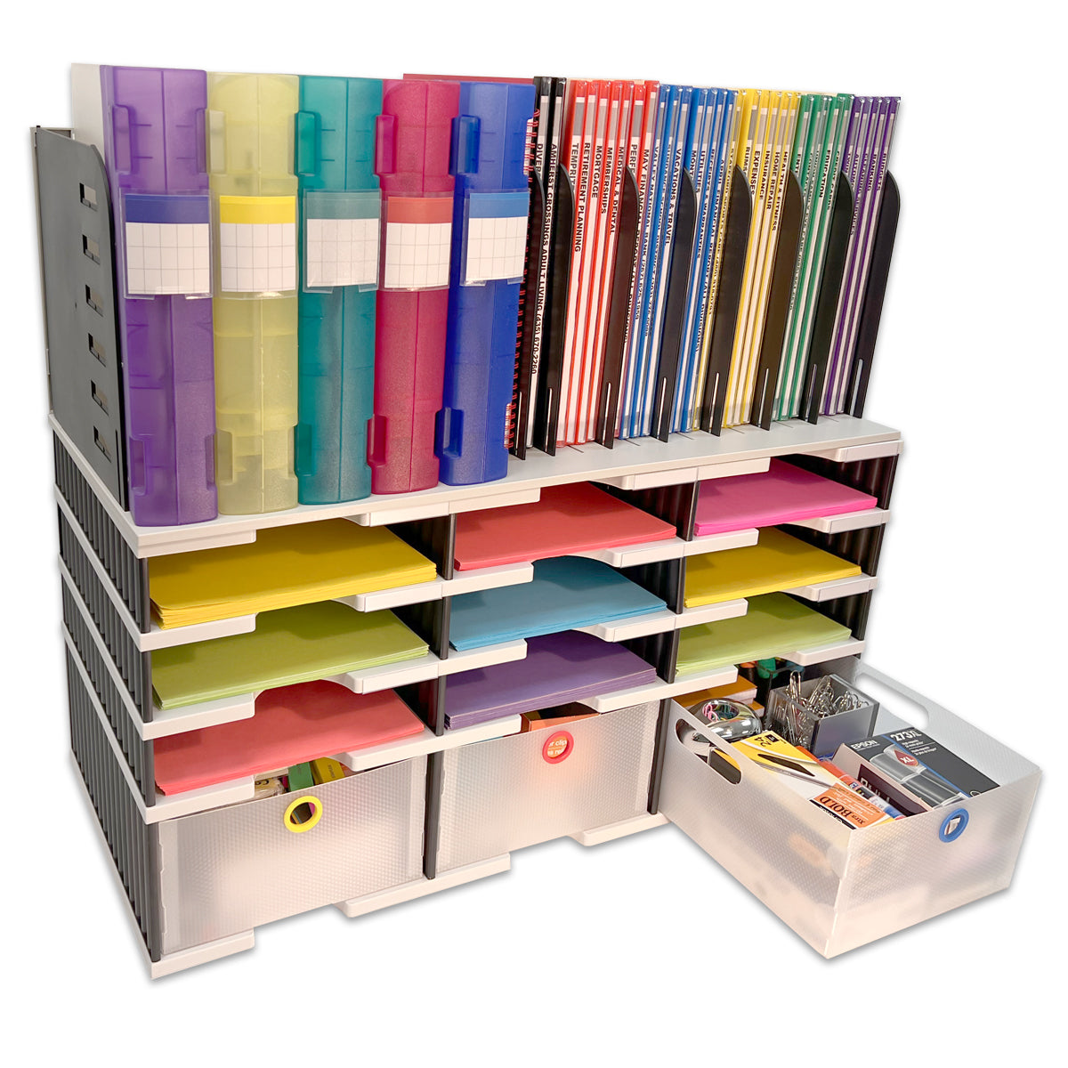 Desktop Organizer 9 Slot Sorter, Riser Base, Vertical File Top & 3 ...