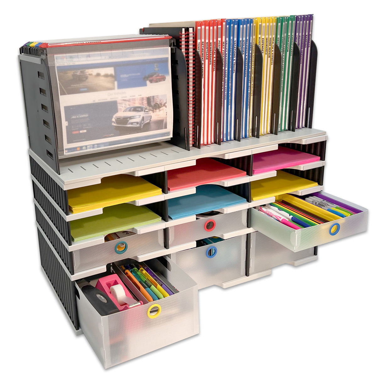 Desktop Organizer 9 Slot Sorter, Riser Base, Hanging File, 3 Storage ...