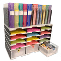 Desktop Organizer 12 Slot Sorter, Riser Base, Vertical File Top & 3 Storage Drawers - Ultimate Office TierDrop™ Organizer Keeps All of Your Documents, Binders and Supplies in One Compact Modular System