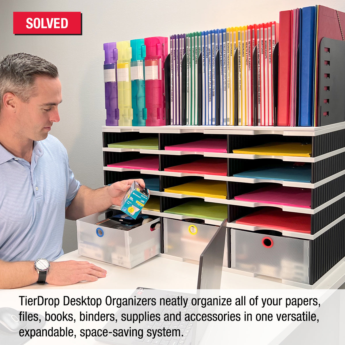 Desktop Organizer 12 Slot Sorter, Riser Base, Vertical File Top & 3 ...