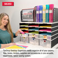 Desktop Organizer 12 Slot Sorter, Riser Base, Hanging File, 3 Storage & 3 Supply Drawers - TierDrop™ Organizer Stores All of Your Documents, Files, Binders and Supplies in One Compact Modular System