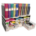 Desktop Organizer 6 Slot Sorter, Riser Base, Vertical File, 3 Storage & 3 Supply Drawers - Uses Vertical Space to Store All of Your Documents, Binders and Supplies in Clear View & Within Arm's Reach