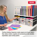 Desktop Organizer 6 Slot Sorter, Riser Base, Vertical File, 3 Storage & 3 Supply Drawers - Uses Vertical Space to Store All of Your Documents, Binders and Supplies in Clear View & Within Arm's Reach