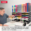 Desktop Organizer 12 Slot Sorter, Riser Base, Vertical File Top & 3 Supply Drawers - Ultimate Office TierDrop™ Organizer Stores All of Your Documents, Binders and Supplies in One Compact Modular System