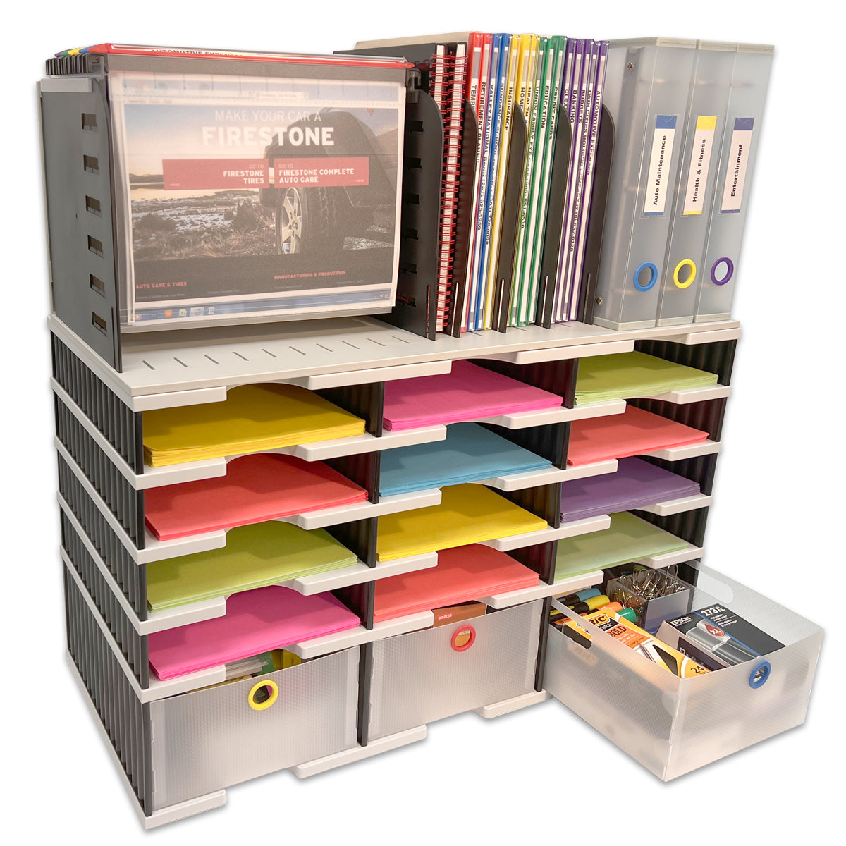 12x12 Desk Paper Rack & Storage Drawers
