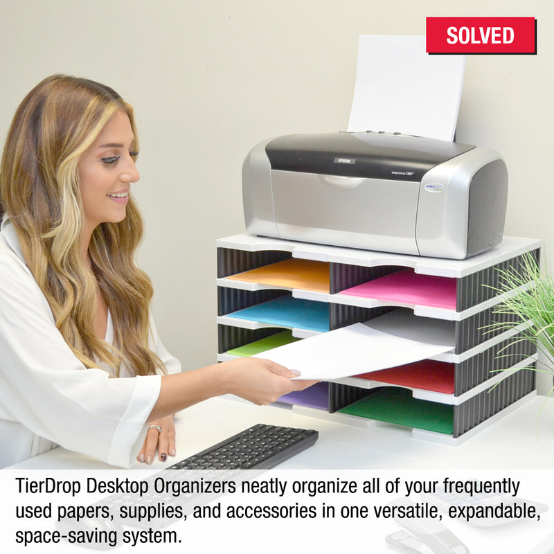 Ultimate Office TierDrop™ Desktop Organizer Document, Forms, Mail, and Classroom Sorter.  8 Letter Size Compartments with Optional Add-On Tiers for Easy Expansion - Lifetime Guarantee!