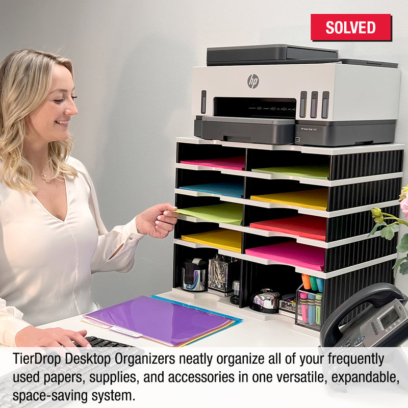 Ultimate Office TierDrop Desktop Organizer 8 Letter Tray Compartment Sorter for Forms, Mail, and Classroom, Plus a Riser Storage Base for Easy Access to Lower Slots, Desk Accessories & Supplies
