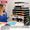 Desktop Organizer 8 Letter Tray Sorter Plus Riser Storage Base & 2 Supply Drawers - TierDrop™ Plus Stores All of Your Documents, Files, Forms & Frequently Used Supplies in One Compact Modular System