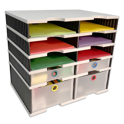 Desktop Organizer 8 Letter Tray Sorter Plus Riser Base, 2 Supply & 2 Storage Drawers - TierDrop™ Plus Keeps All of Your Documents & Supplies in Clear View & Within Arm's Reach Using Minimal Desk Space