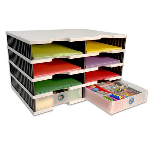 Desktop Organizer 8 Letter Tray Sorter with 2 Supply Drawers - TierDrop™ Organizers Keep All of Your Documents, Files and Frequently Used Supplies at Your Fingertips in One Compact, Modular System