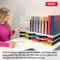 Desktop Organizer 6 Letter Tray Sorter with 8 Slot Vertical File Top - TierDrop™ Organizers Use Vertical Space to Store All of Your Documents, Files, Books & Binders in Clear View & Within Arm's Reach