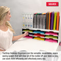 Desktop Organizer 9 Letter Tray Sorter With 8 Slot Vertical File Topper - Ultimate Office TierDrop Organizer Stores All of Your Documents Files Binders & Supplies in Clear View & Within Arm's Reach