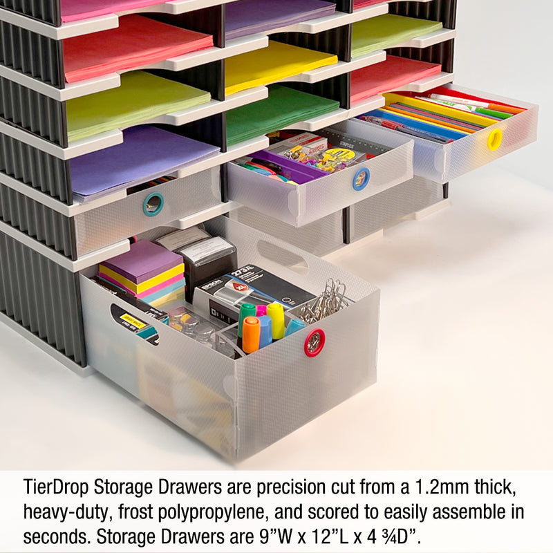 Ultimate Office TierDrop™ Storage Drawers Measure 9"w x 12"d x 4 3/4"h for Desk Accessories and Larger Supplies, Includes Color-Coded Finger Rings for Fast and Easy Access to Contents