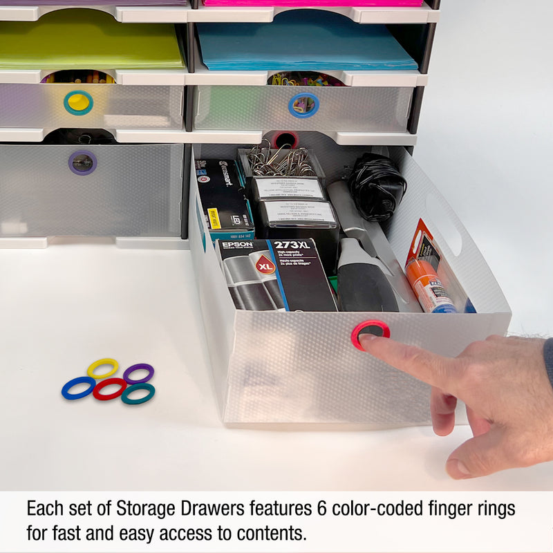 Ultimate Office TierDrop™ Storage Drawers Measure 9"w x 12"d x 4 3/4"h for Desk Accessories and Larger Supplies, Includes Color-Coded Finger Rings for Fast and Easy Access to Contents