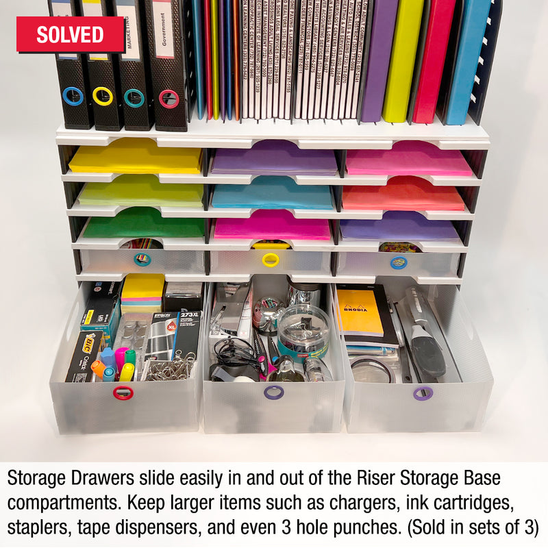 Ultimate Office TierDrop™ Storage Drawers Measure 9"w x 12"d x 4 3/4"h for Desk Accessories and Larger Supplies, Includes Color-Coded Finger Rings for Fast and Easy Access to Contents