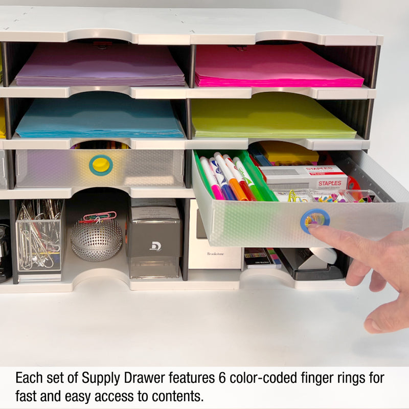 Ultimate Office TierDrop™ Supply Drawers Measure 9"w x 12"d x 2 1/4"h for Desk Accessories and Supplies, Includes Color-Coded Finger Rings for Fast and Easy Access to Contents