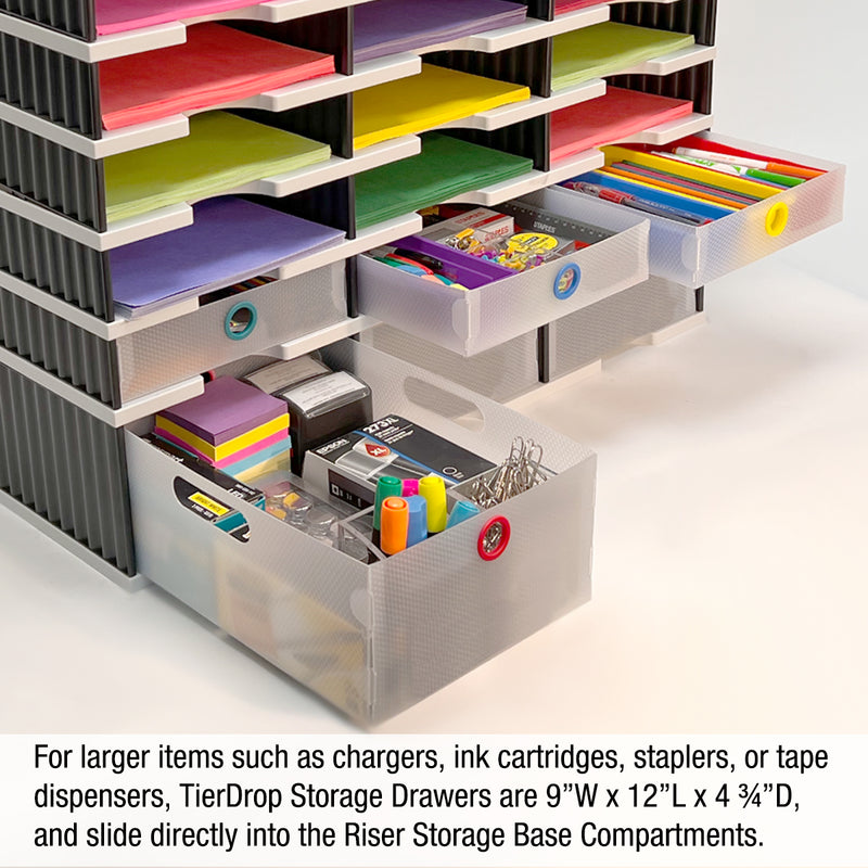 Ultimate Office TierDrop™ Supply Drawers Measure 9"w x 12"d x 2 1/4"h for Desk Accessories and Supplies, Includes Color-Coded Finger Rings for Fast and Easy Access to Contents